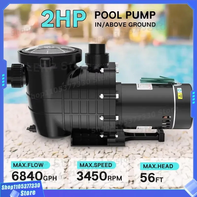 2HP Self Priming Pool Pump 6900GPH Dual Voltage Powerful Ground Swimming Pool Water Filter Tool for 31000 Gallons Inground