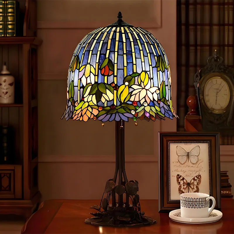 16 بوصة زنبق الماء طويل القامة قاعدة اللوتس تيفاني زجاج مكتب مصباح غرفة المعيشة غرفة نوم السرير