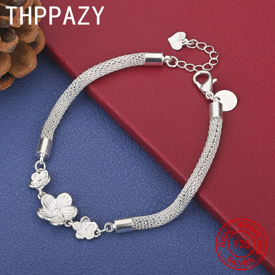 

THPPAZY 925 Sterling Silver Flower Mesh Chain Bracelet 8-Inch Chain Beautiful Elegant Jewelry Birthday Party Holiday Gift