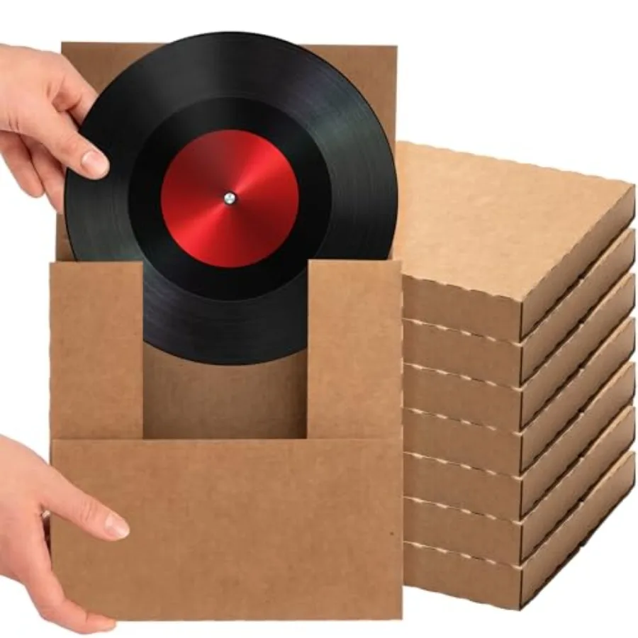 

75 Pcs 7 Inch 45 RPM Vinyl Record Mailers 7.5''L x 7.5''W x 1.1''H Corrugated Record Shipping Boxes with Fragile Stickers Kraft