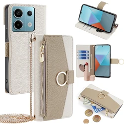 Xiaomi Redmi Note 13 13R Pro Plus 13C 5G Poco X6 M6 Pro 지갑 케이스(금속 체인 포함)용 Redmi Note 13 Pro 크로스바디 폰 케이스