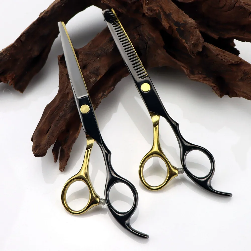 

Professional JP 440c steel 6 '' Black Gold hair scissors haircut thinning barber makas hair cutting shears hairdressing scissors