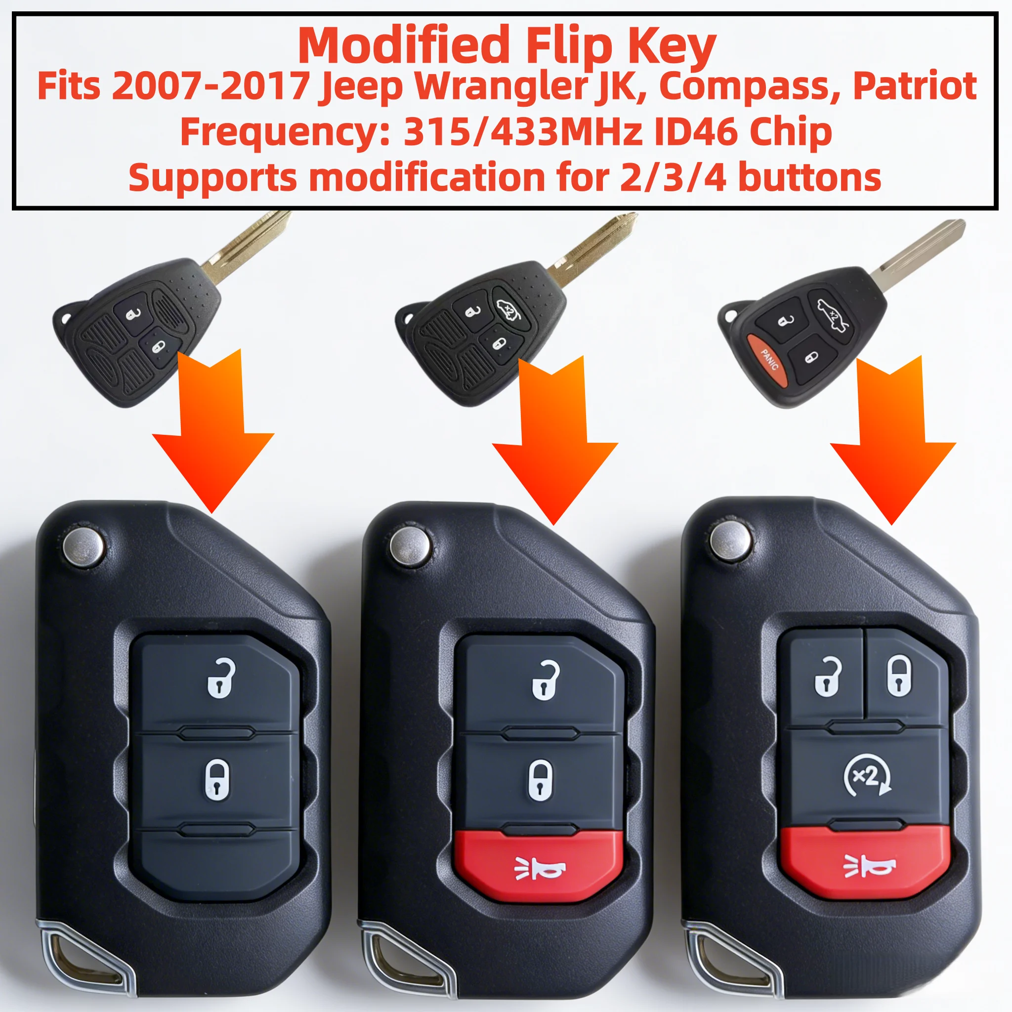 Suitable for 2007-2017 Jeep Wrangler Jk, Compass, and Liberty Key Modification, Smart Folding Key Modification
