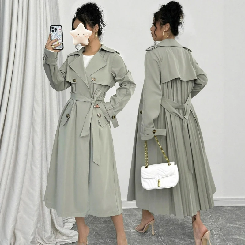 

European American Retro Style Women Coat Spring/Autumn 2026 Fashionable Lapel Belt Mid-length Knee-length British Trench Jacket