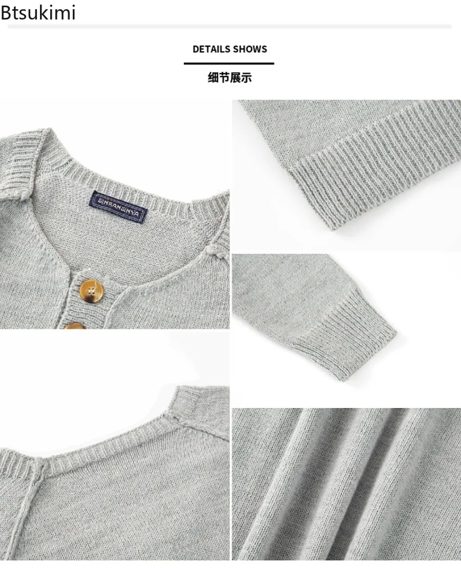 2025 ใหม่ผู้ชายสีทึบสบายๆถักเสื้อกันหนาวVINTAGEแขนยาวรอบคอPulloversฤดูใบไม้ผลิฤดูใบไม้ร่วงBasicเสื้อกันหนาวสําหรับชาย