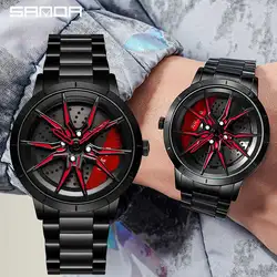 Fashion Sanda Top Brand Steel 360 Rotating Wheel Dial Steel Casual Luxury Waterproof Sport Men Quartz Watches Relogio Masculino