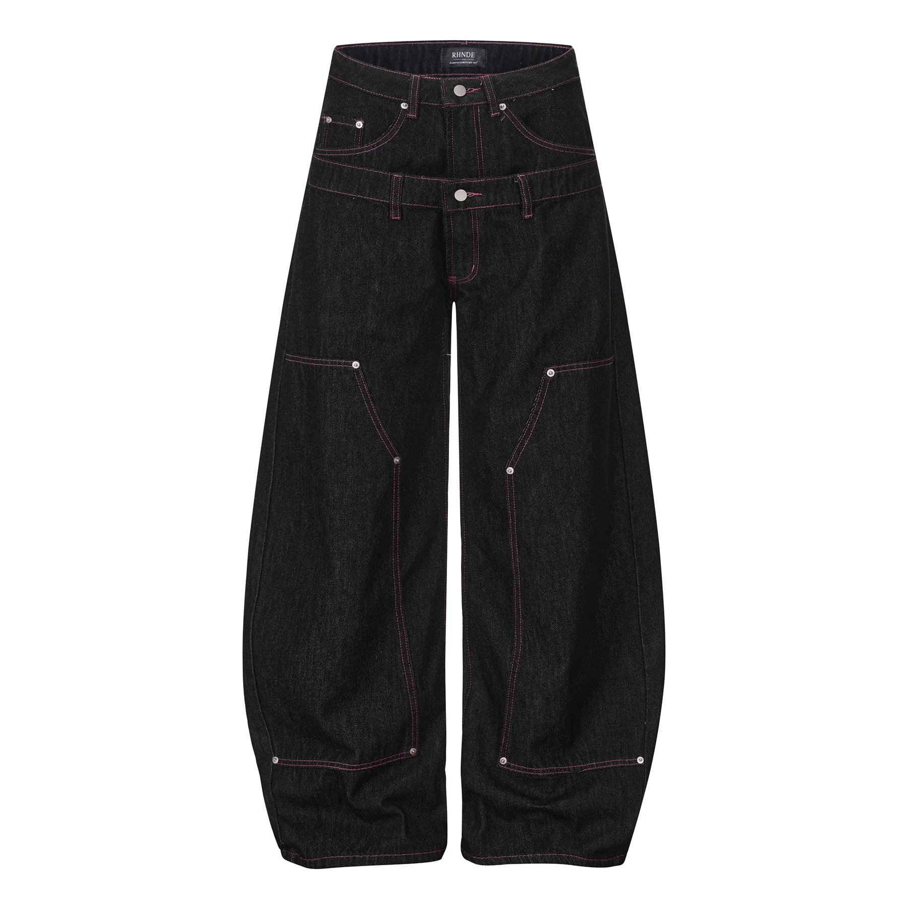 

Men's Loose Fit Vibe Style Hip Hop Jeans Pants Fashion High Street Baggy Y2K Denim Trousers Personality Design Double Waist