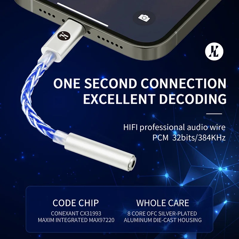 Jcally JM6 PROL CX31993 DAC MAX97220 AMP chip Upgraded 3.5mm to Ligh-ting Support PCM 384KHz/32bit