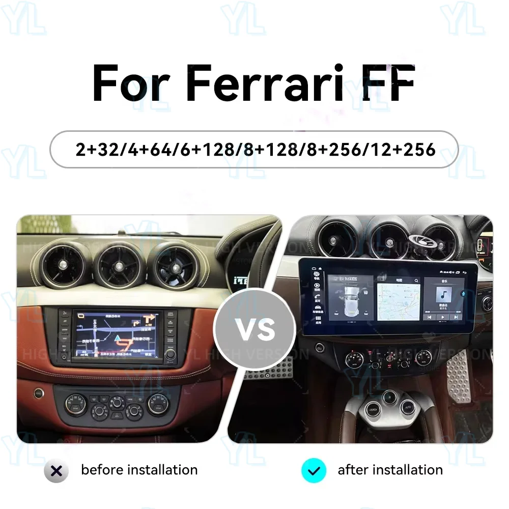 Touch Screen Car Radio Stereo For Ferrari FF 2011 -2016 Android 14.0 Wirreless Carplay 12.3“ Multimedia Player GPS Navi Unit 4G