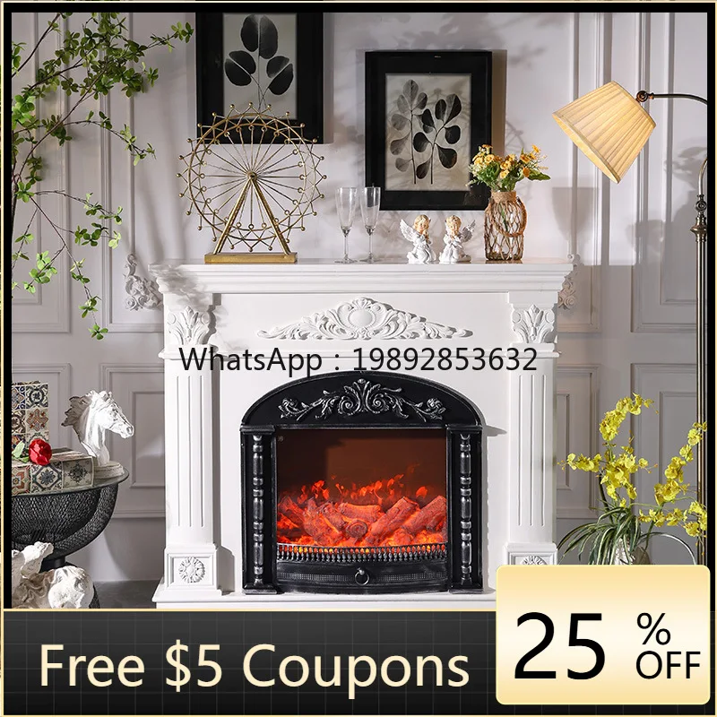 LYY French Retro White Fireplace Cabinet Simulated Fire Living Room Heating Fireplace Villa Light Luxury  Decorative Cabinet