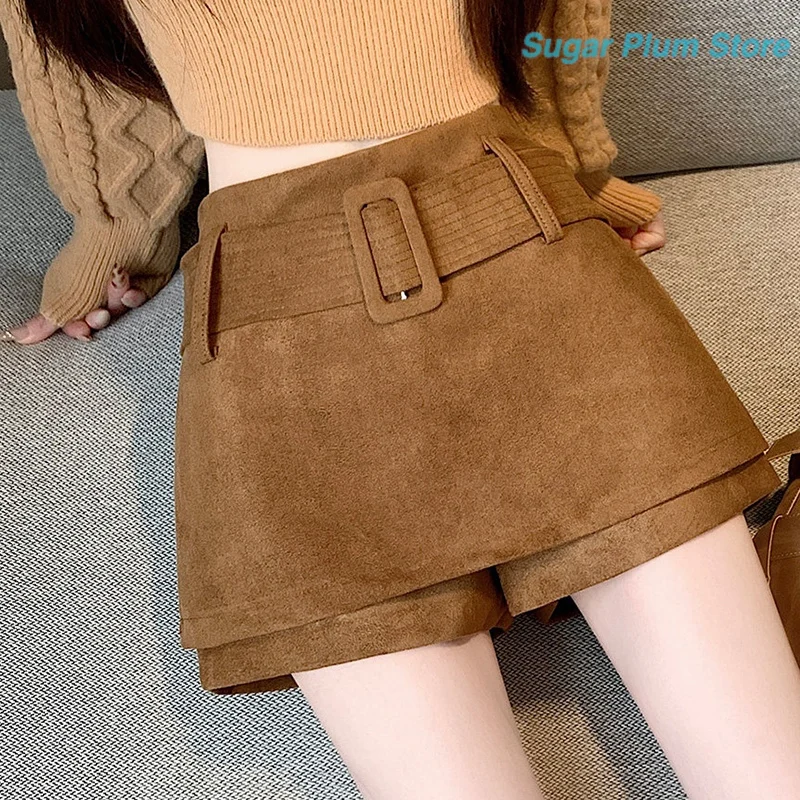 Korean Retro Female Autumn New High Waist A-shaped Belt Buckle Joker Slim Soft Campus Street Comfortable Leisure Trend Skirt.