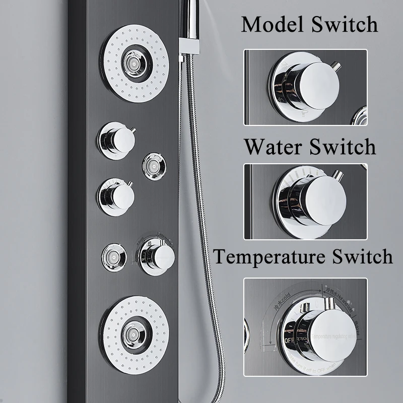 Shower Faucet Bathtub Mixer Tap with Massage Body Spa Hand Shower Temperature Screen