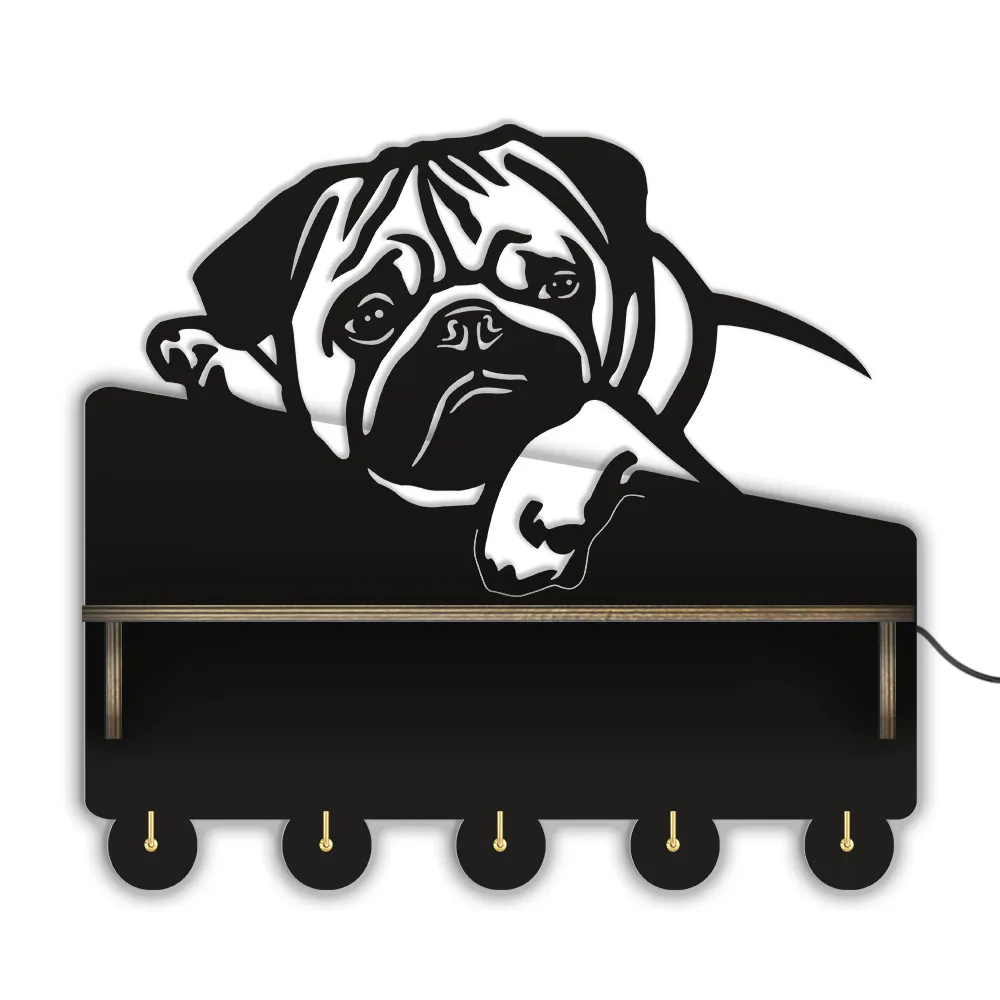 

English Bulldog Dog Breed Wall Hook With Shelf Modern Home Decor Animal Pug Key Hanger Coat Clothes Rack Pet Puppy Lover Gift