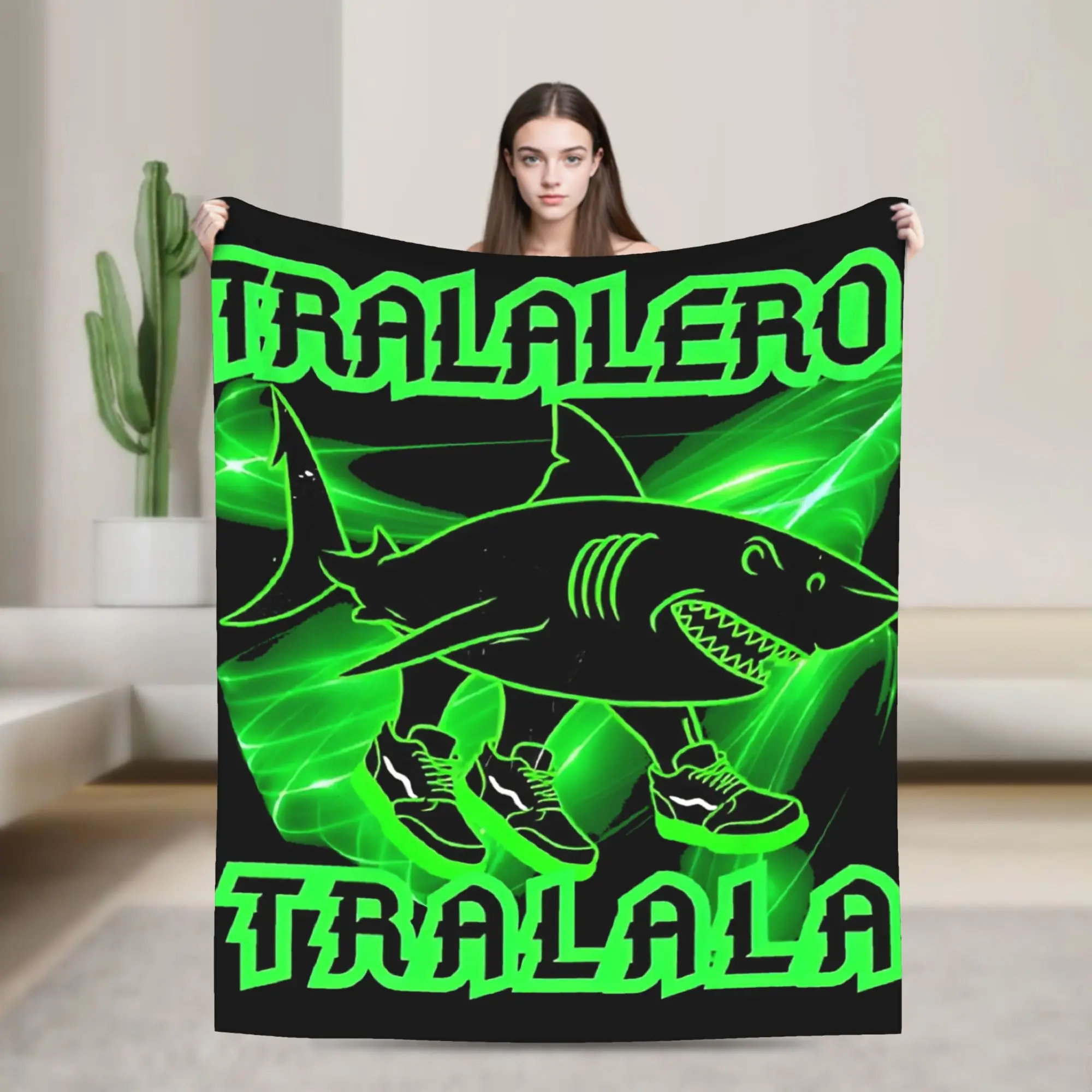 Meme Glowing Shark Bootleg  TRALALERO Tralala Soft Blankets  Novelty Couch Chair Flannel Bedspread Sofa Bed Cover