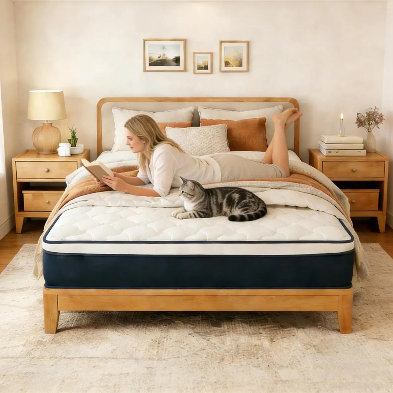 

Гибридный матрас Queen-size 12 дюймов в коробке — гелевая пена с эффектом памяти и независимые пружины для облегчения боли в спине, мягкий и плюшевый, без стекловолокна