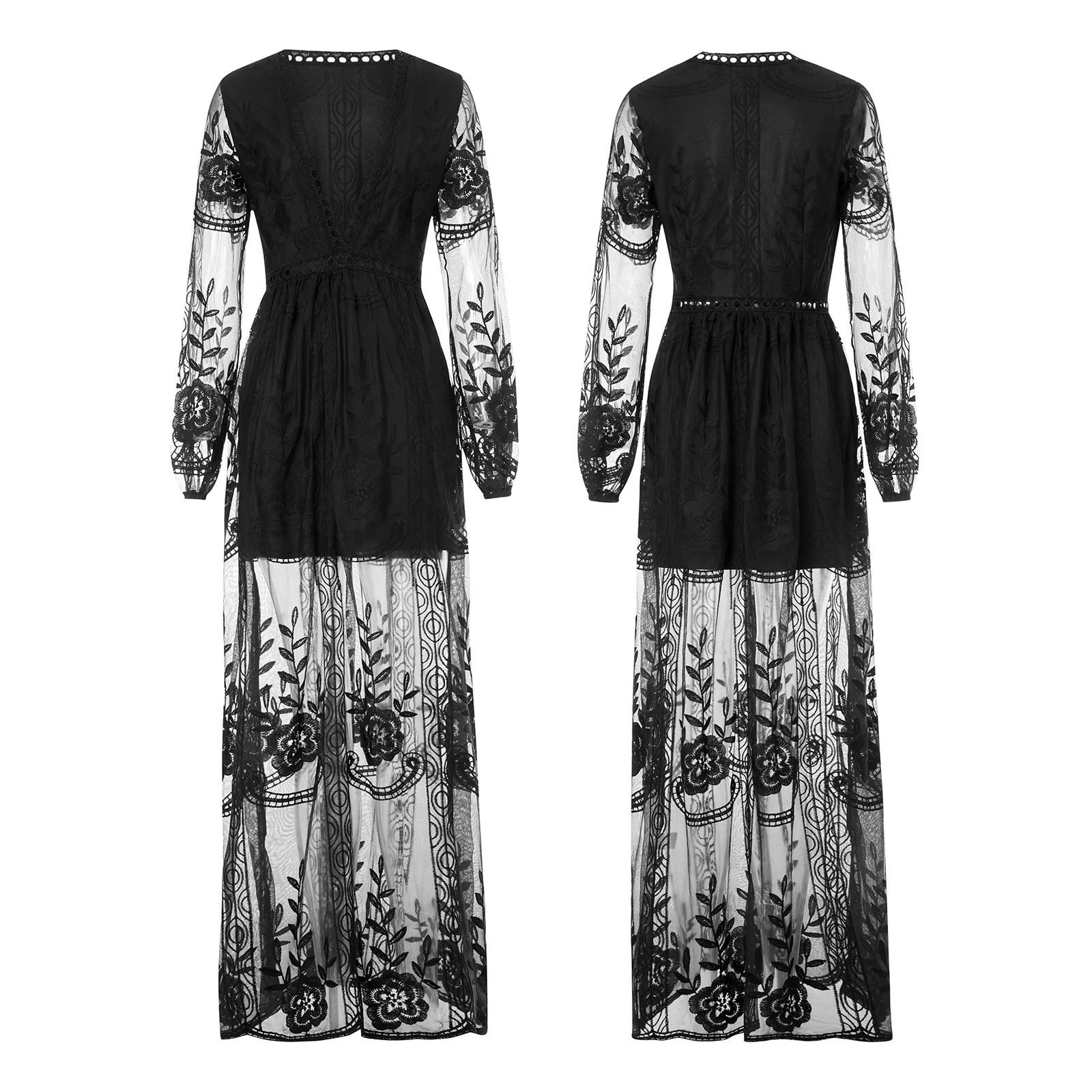 2024 Zomer Bohemian Strand Maxi Jurk Mode Dames V-Hals Lange Mouw Bloemenperspectief Casual Split Strand Lange Swing Jurk