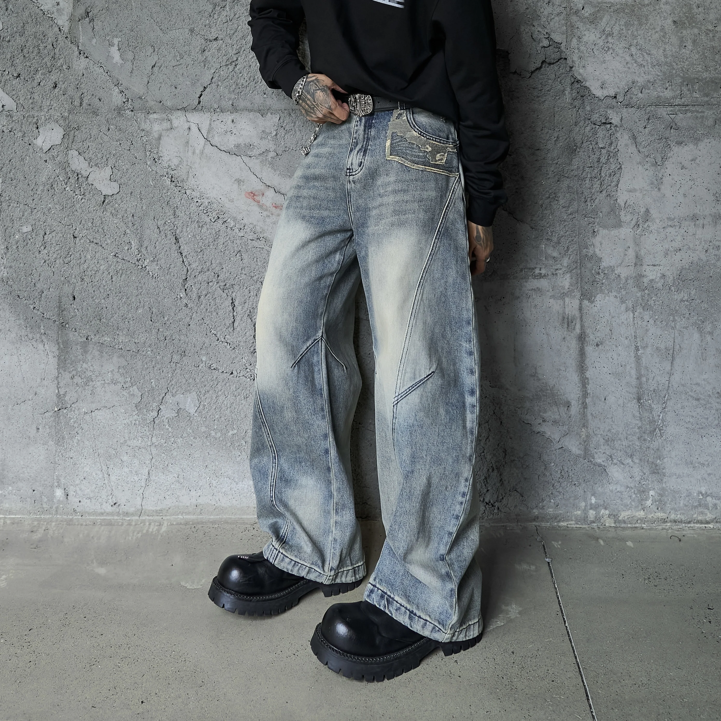 

AL80051 BLCG High Waist Super Quality Loose Fitting Denim Pants Heavy Thick Unisex Fashion Stylish Jeans