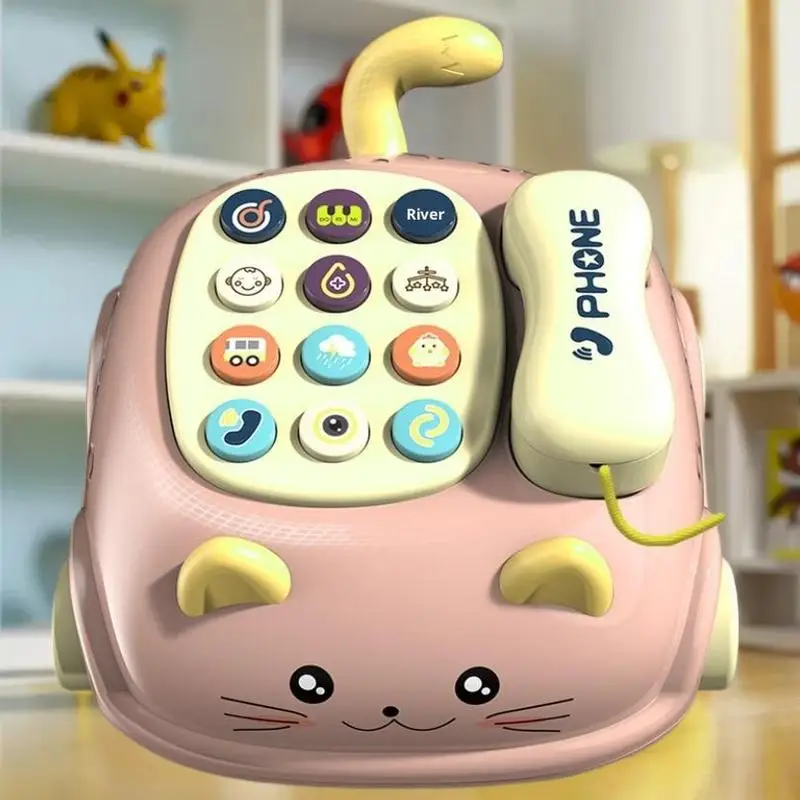"لعبة هاتف تعليمية على شكل قطة واحدة للأطفال مع أضواء، هدية تعليمية موسيقية من مونتيسوري 3 في 1