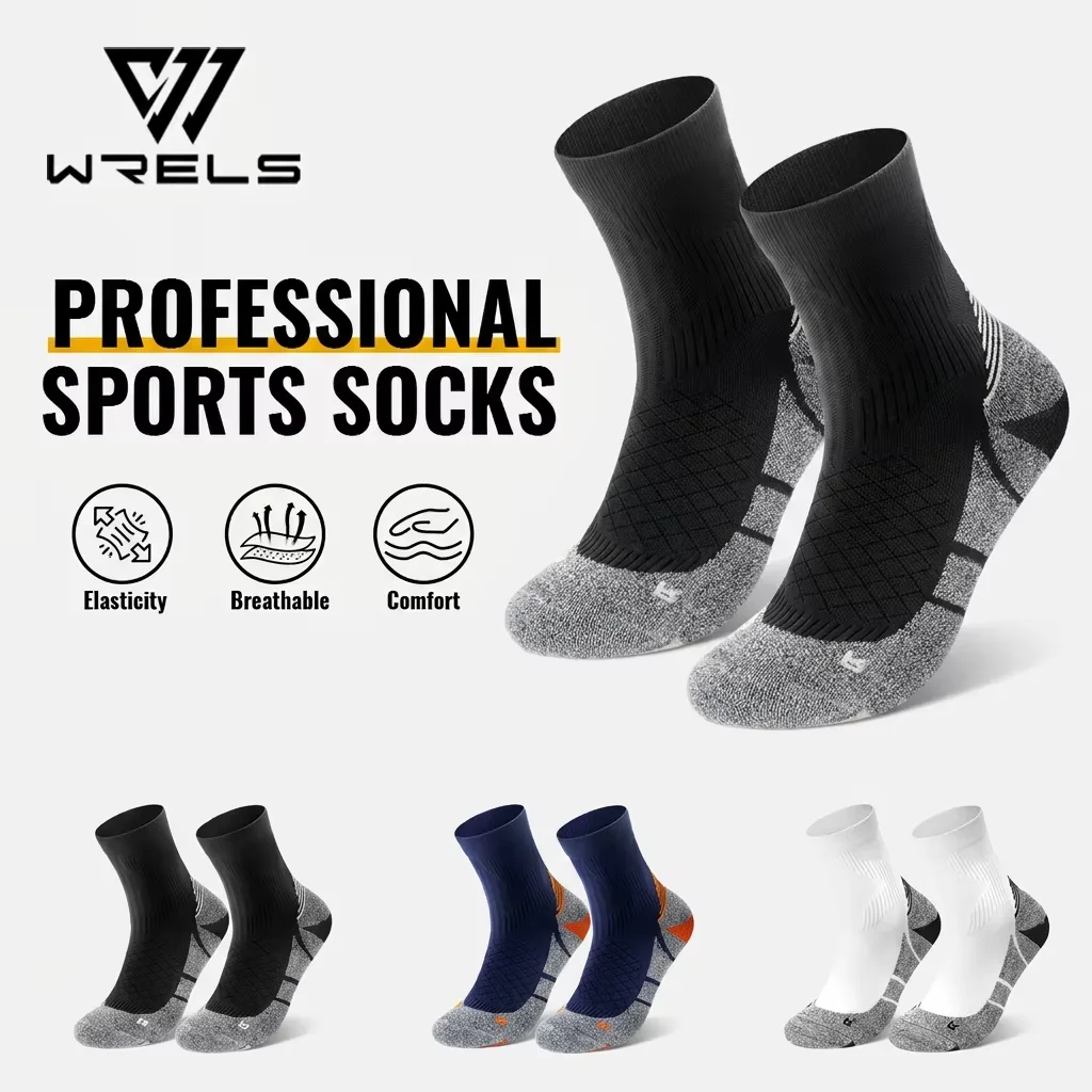 WRELS 1/2/3 Paar Coolmax-Laufsocken, atmungsaktive, feuchtigkeitsableitende Wander- und Sport-Crew-Socken, knöchelkomprimierende Sportsocken