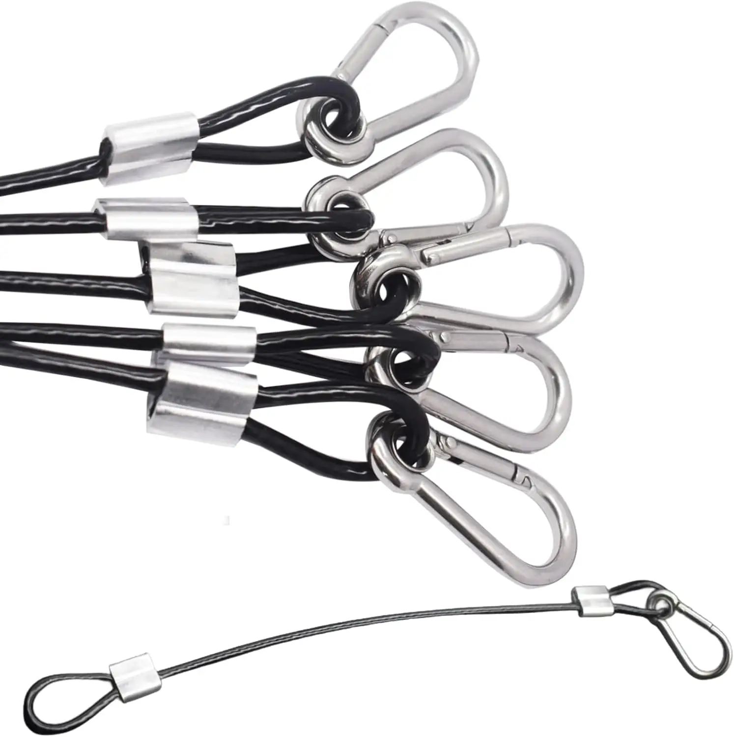 

5-Pack 12-Inch Vinyl-Coated Stainless Steel Wire Rope Lanyard with Hooks and Loops, Black