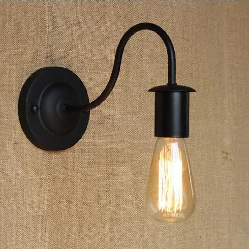 

Vintage Black Iron Wall Lamp Simple & Modern Industrial Loft Style Curve Arm Hallway Retro Wall Light Free Shipping