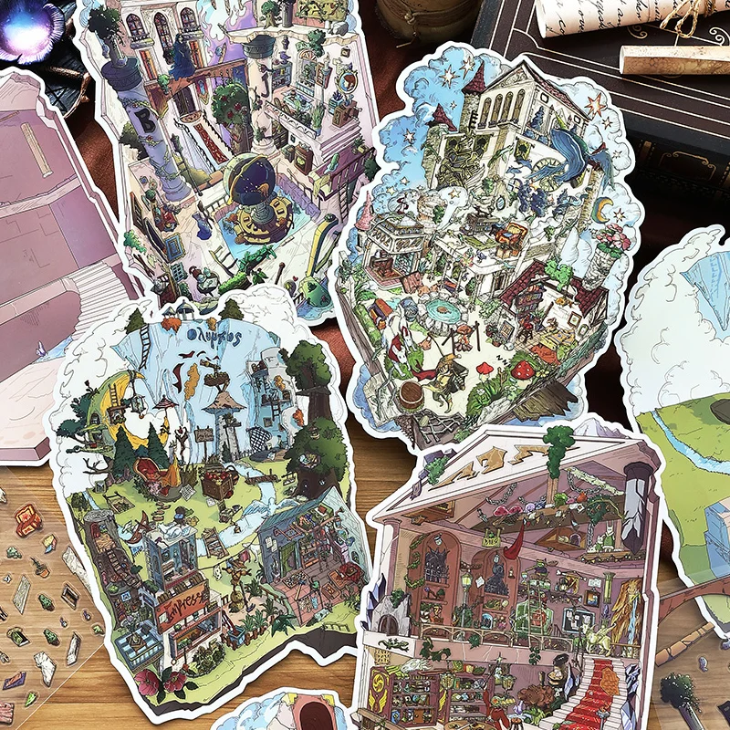 

Mr.Paper 2 PET Stickers + 1 Scene Card, 2.5D Extra Large Diorama Decals for Journal Scrapbooking, 3D Landscape Sticker Set