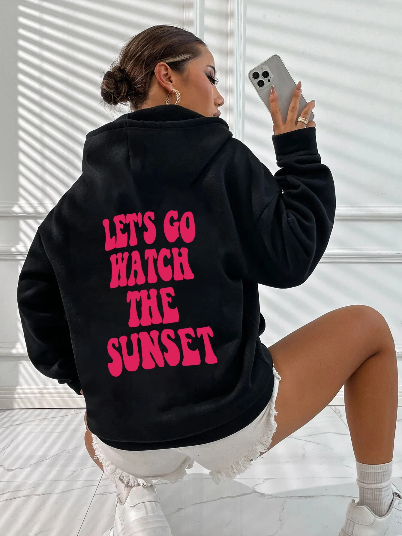 Not in the Mood Back Letter Printed Women\'s Hoodie Drawstring Women\'s 2024 Autumn/Winter Hoodie High Street Fashion Women\'s Wear