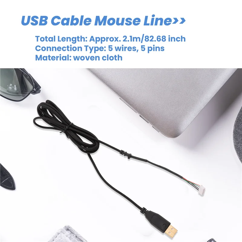 AEE7-Usb Cable Mice Line For Razer Deathadder 2013 Approx. 2.1M 5 Wires 5 Pins Black Gold Plated Replacement Gaming Mouse
