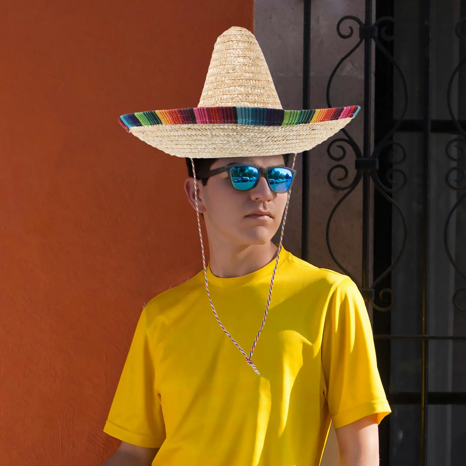 

Mexican Sombrero Hat 43 Cm Beige Straw Fiesta Party Costume Accessory Carnival Event Decorations Performance Prop Outdoor