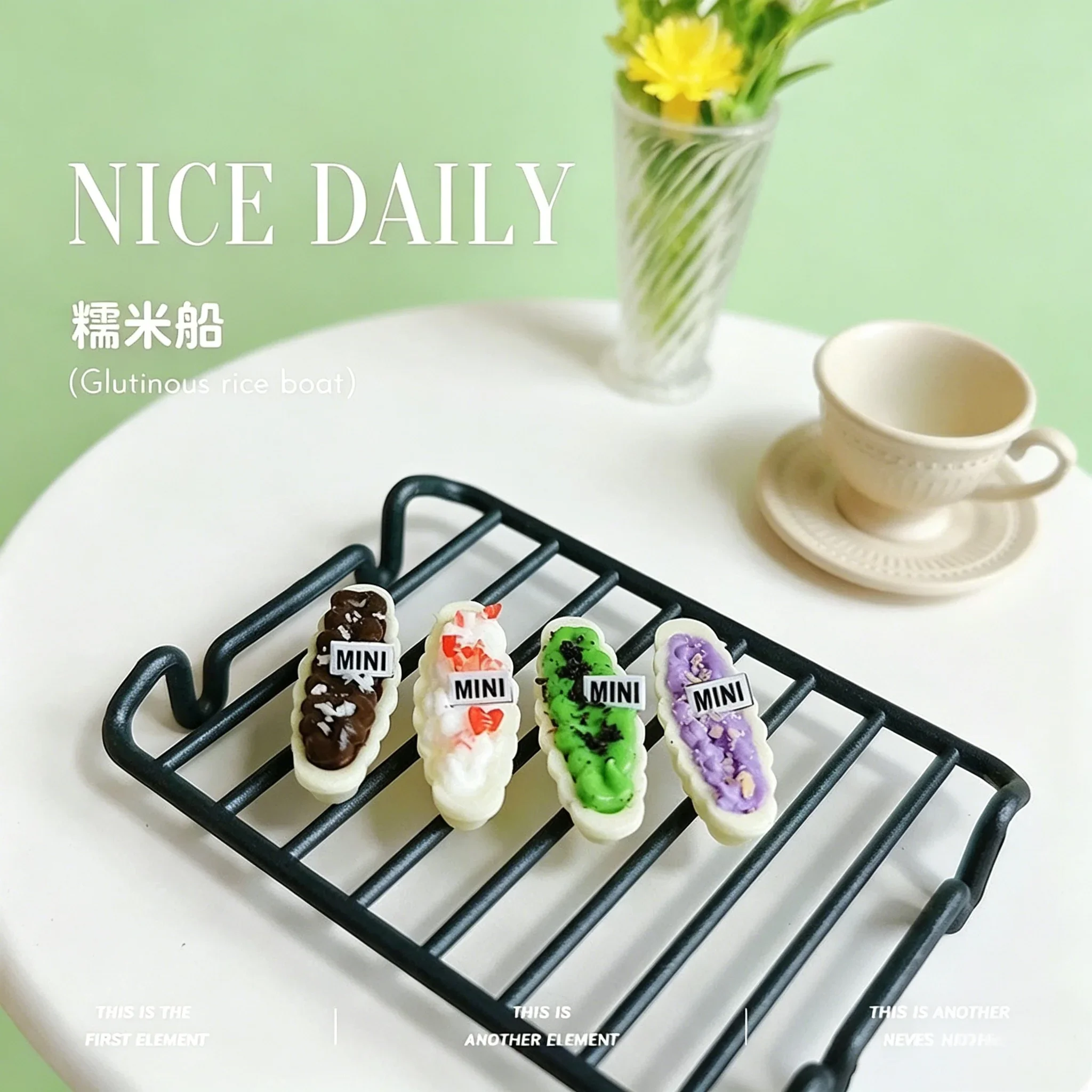 1:12 Scale Dollhouse Mini Glutinous Rice Boat Model, Simulation Cream Dessert Miniature Food Decor
