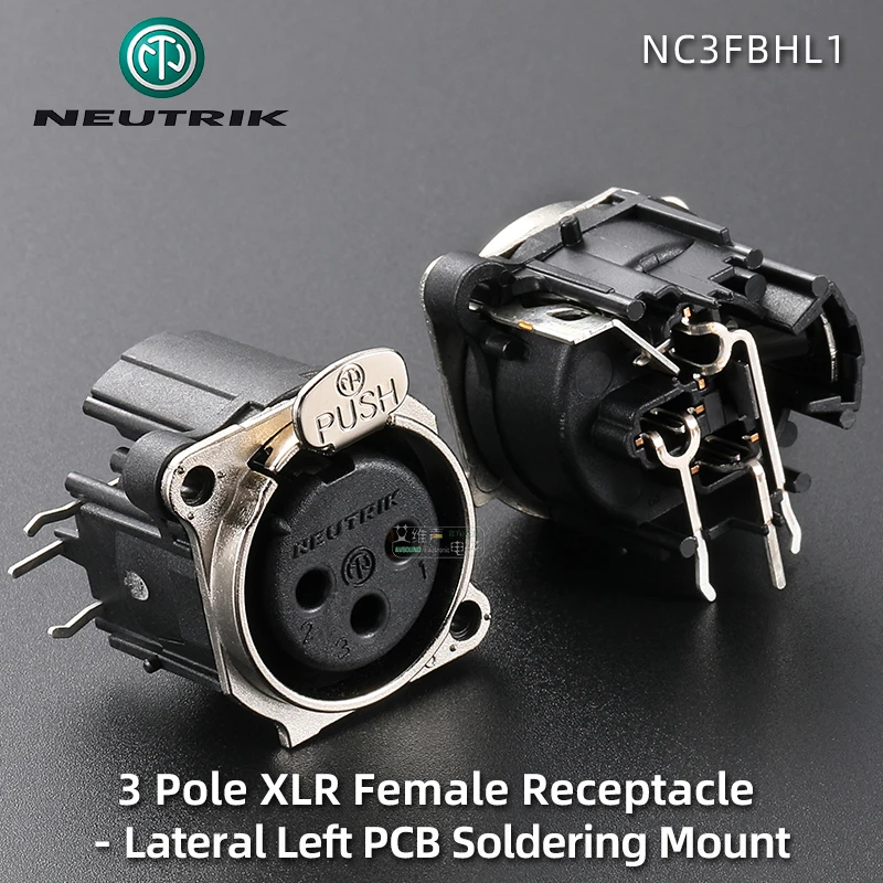 NEUTRIK 3 Pin XLR PCB Connector B-shape Metal Mounting Flange Side Welding Male / Female Socket NC3FBHL1 NC3FBH1 NC3FBH2 NC3FBV1