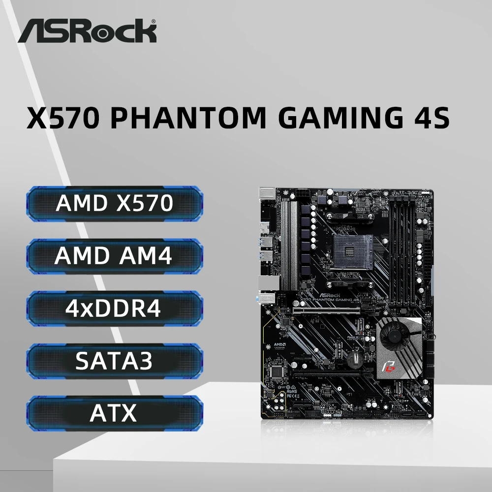 ASRock X570 Phantom Gaming 4S Motherboard Support Ryzen 5 5600X 5600G 5700x3D 5800x3D CPU DDR4 5400MHz M.2 ATX AM4 Mainboard