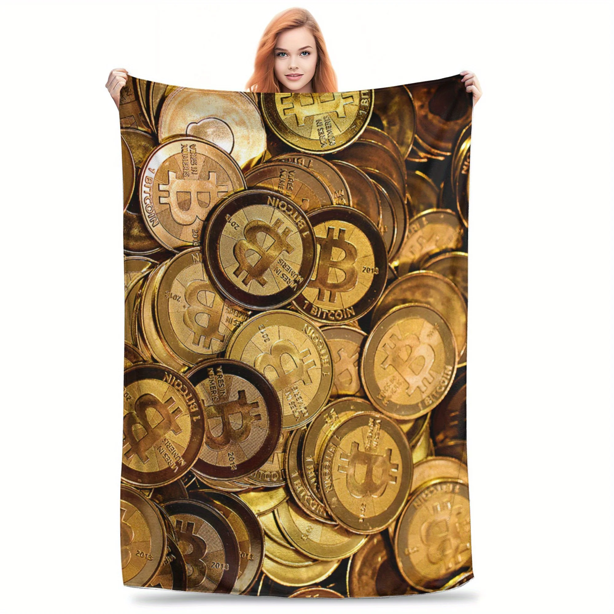 

Bitcoin Themed Flannel Throw Blanket Soft Cozy Warm All Season Versatile Comfort for Crypto Fans