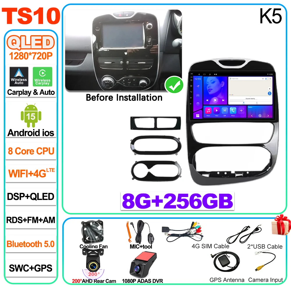 Android 16 autoradio Carplay voor Renault Clio 4 2012 2013 2014 2015 2016 2017 2018 speler autoradio touchscreen spiegeling