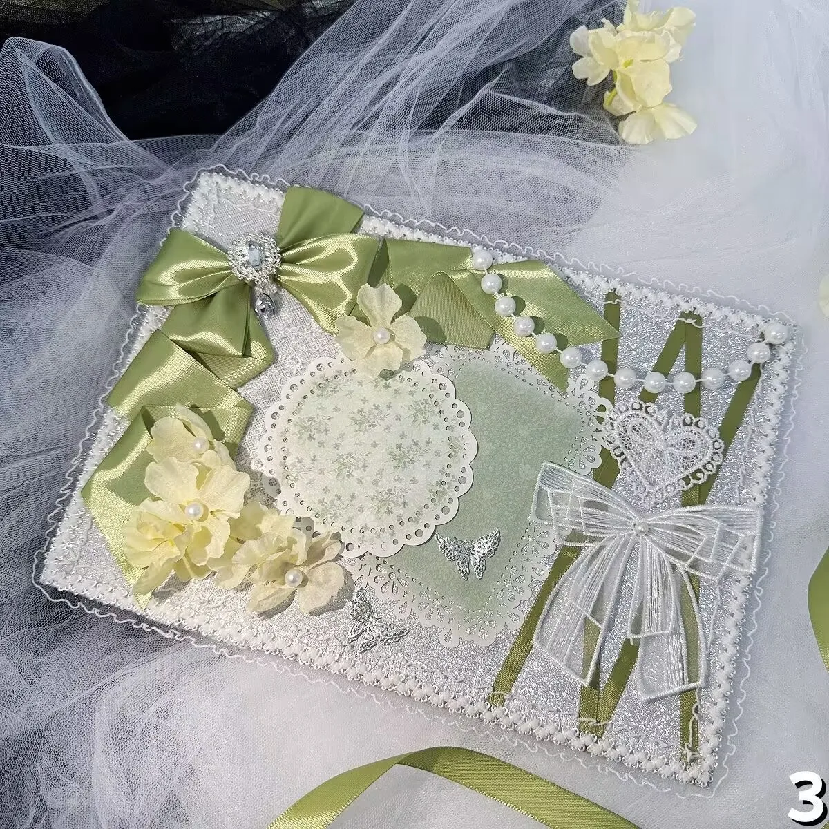 Spring Mori Girl Fresh green Cosplay Ita Bag Insert Board quadratic element Lace Ribbon Handmade Board Clear Collector lolita