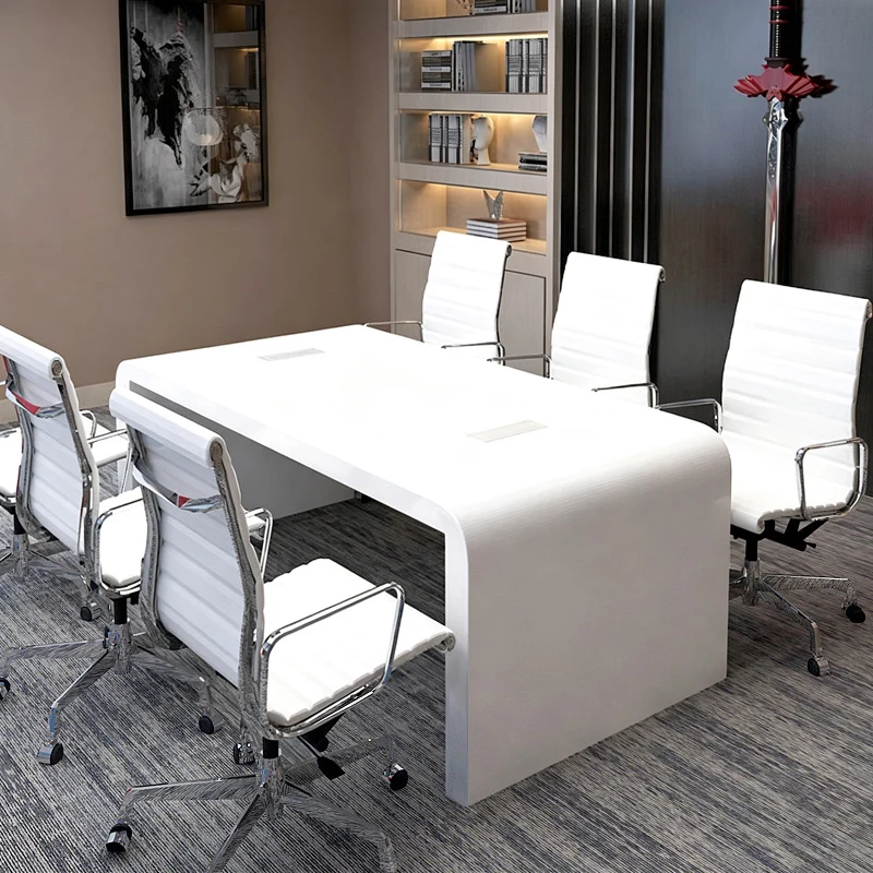 Large Modern White Painted Square Conference Table Modular Hotel Office Table Negotiation Conference Room Table Chair