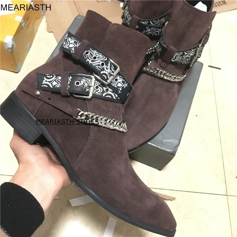 meariasth Stivali Chelsea fatti a mano da uomo Scarpe casual con punta a punta Stivali da moto Stivali da cowboy corti da sposa in pelle scamosciata maschile