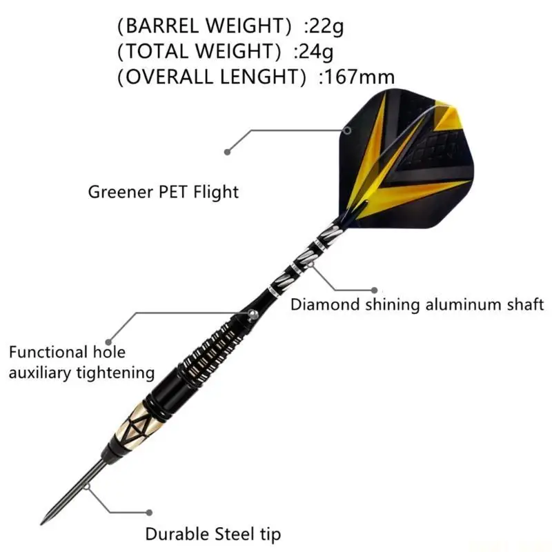 U2JB Professional Metal Tip Darts with Aluminum Shafts,Brass Barrels Carrying-Case