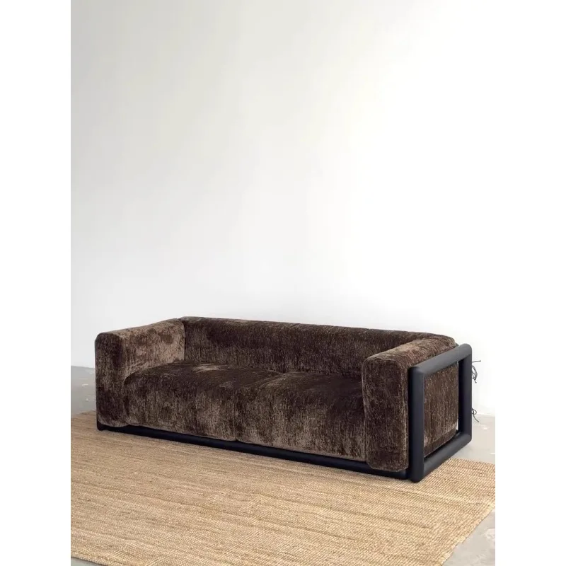 New designer creative simple four-person sofa, villa living room modern medieval solid wood fabric comfortable sofa