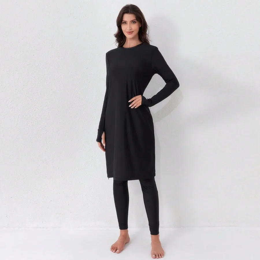 

Мусульманский женский купальник-платье из 2-х частей с высокой талией, круглым вырезом, застежкой на пуговицах, полностью закрытый, 2026