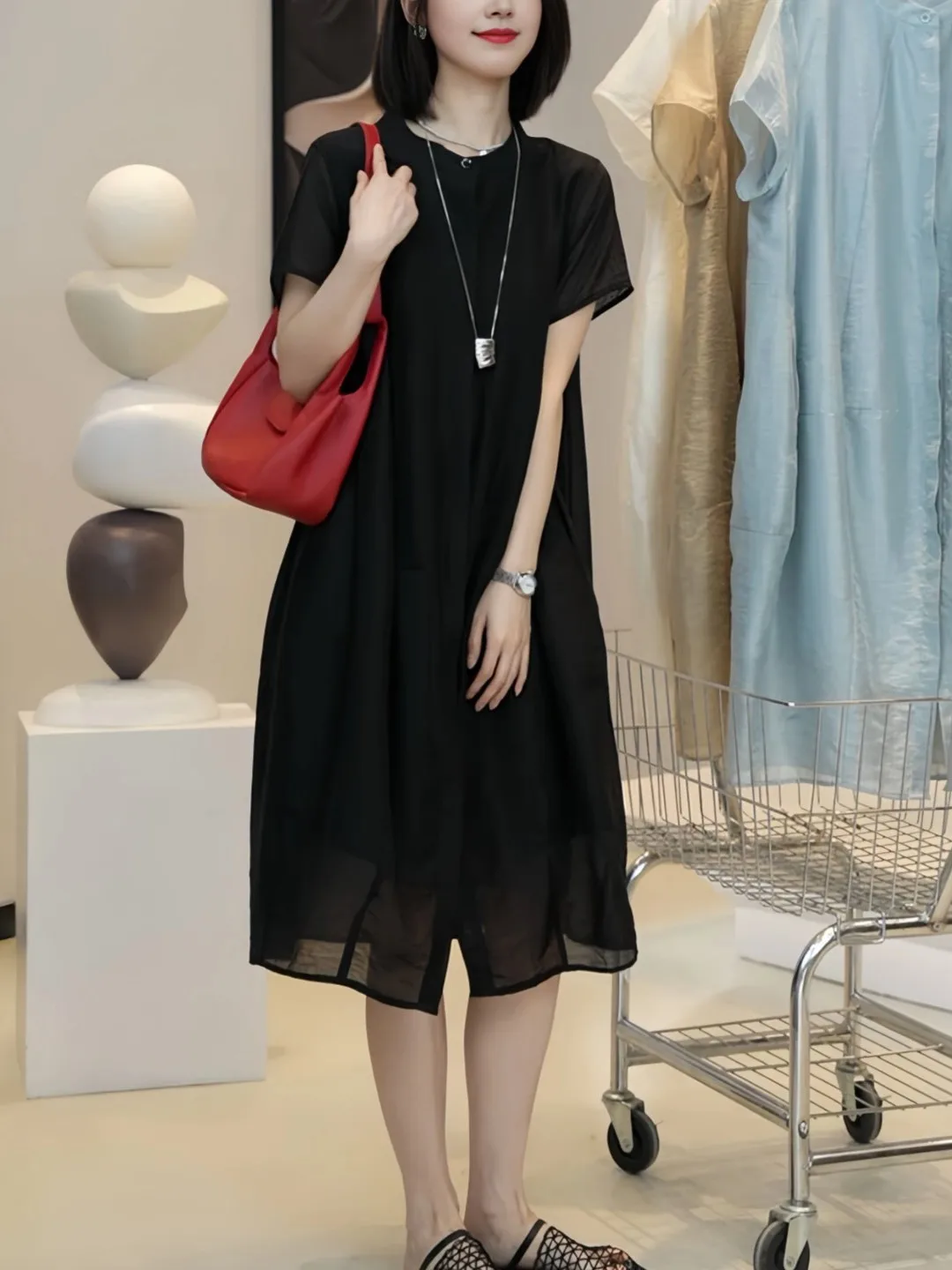 Slimming Fashion Dress Women's Summer Casual Loose Short Sleeve Maxi Dress Cotton Blend Fabric Comfortable Soft Feel Velvet L...