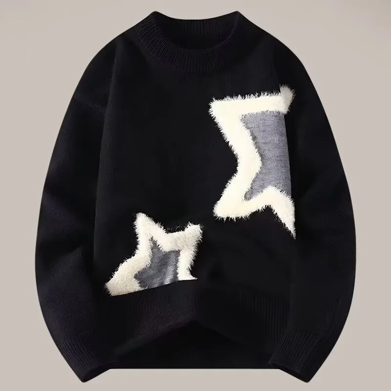 Autumn Winter New Youth Niche Design Sense Sweater Mens Casual Thermal Knitwear Trendy Couple Base Layer Knitted Top
