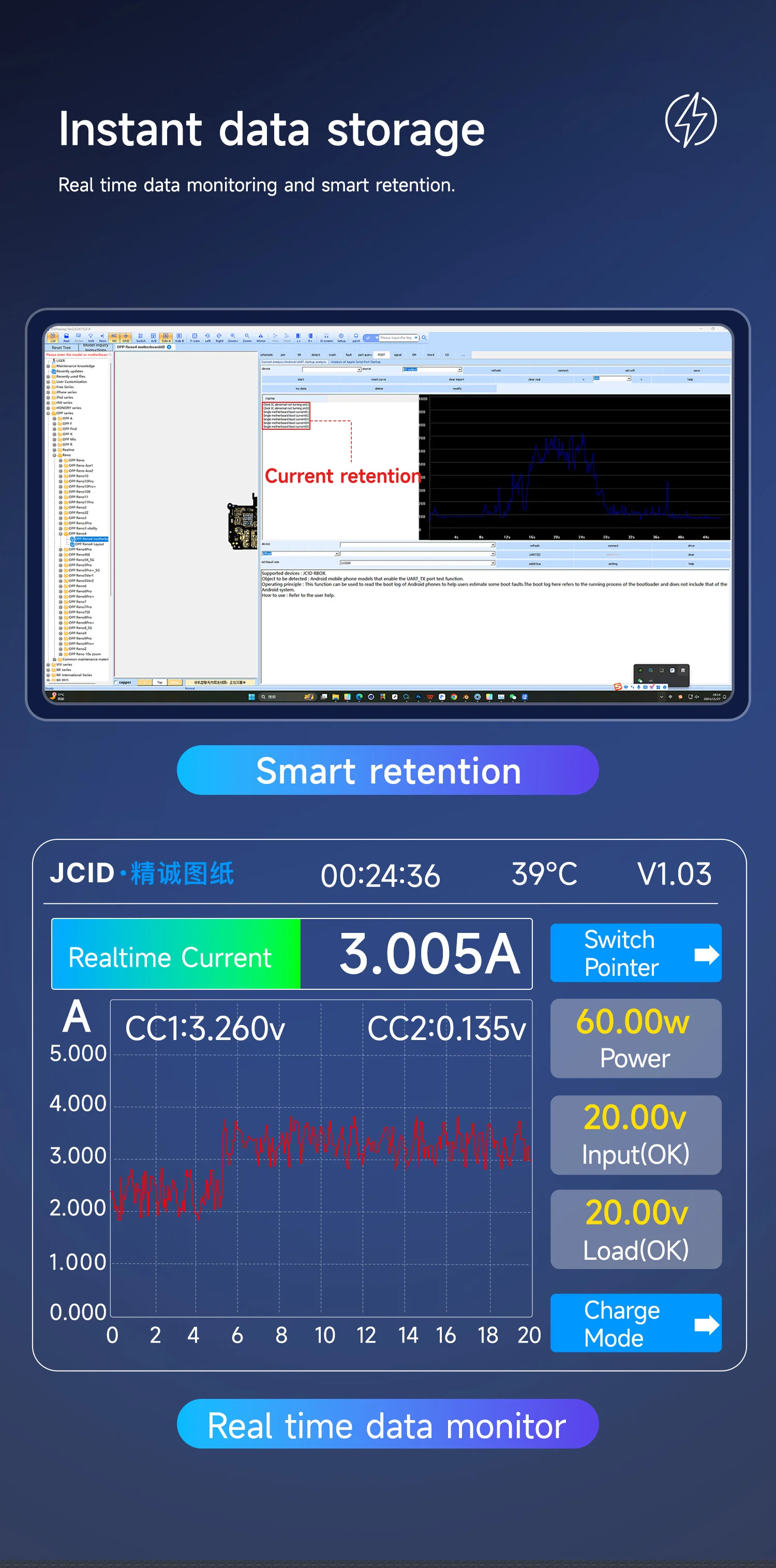 JC iBooter Mac Current Analyzer Precision Fault Date Diagnosis Boot Voltage Real-time Graph Display for 2008-2024 MacBook Repair