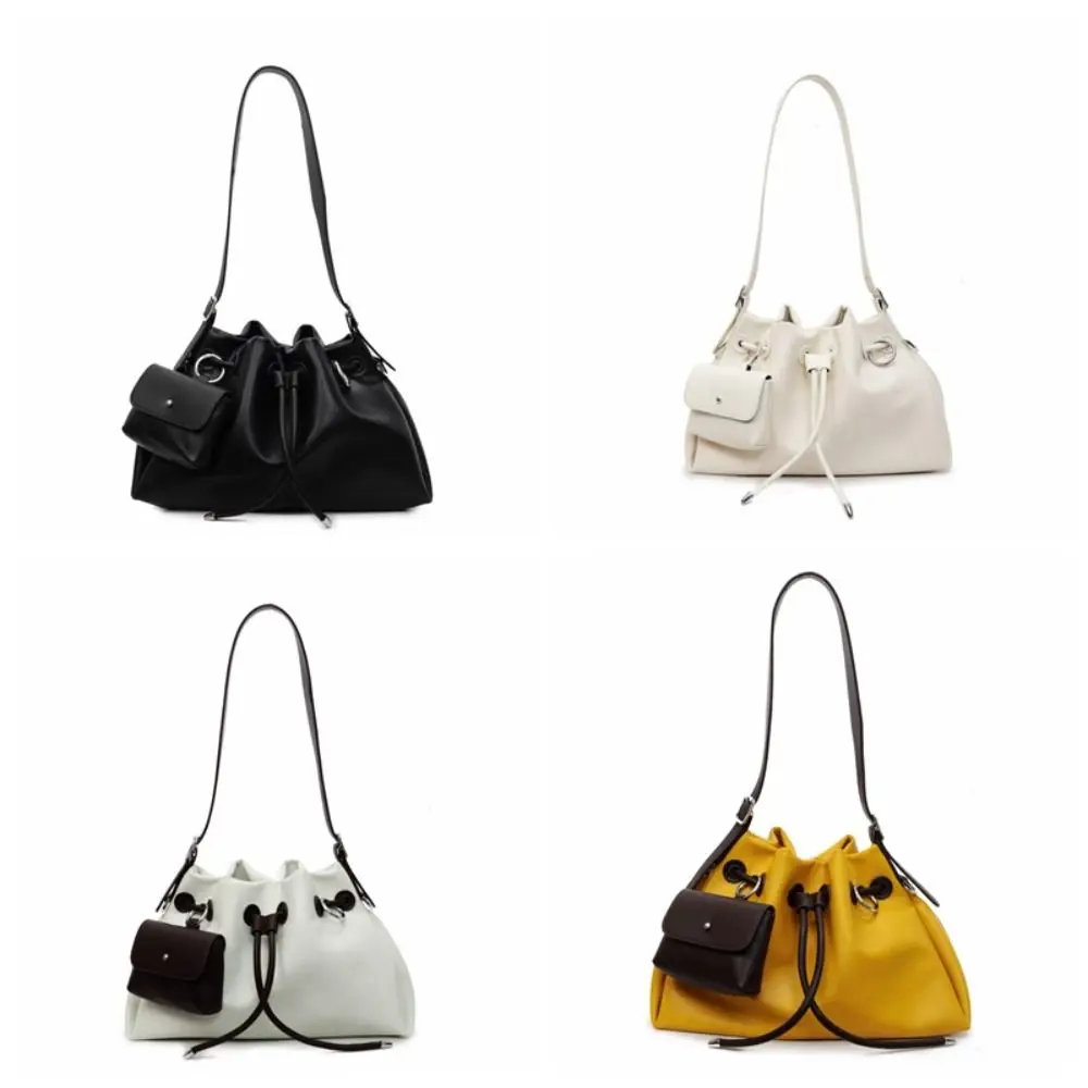 لطيف الكورية نمط الرباط دلو حقيبة يد بلون بولي PU حقيبة كتف يده أسطواني حقيبة كروسبودي عامل المكتب #5