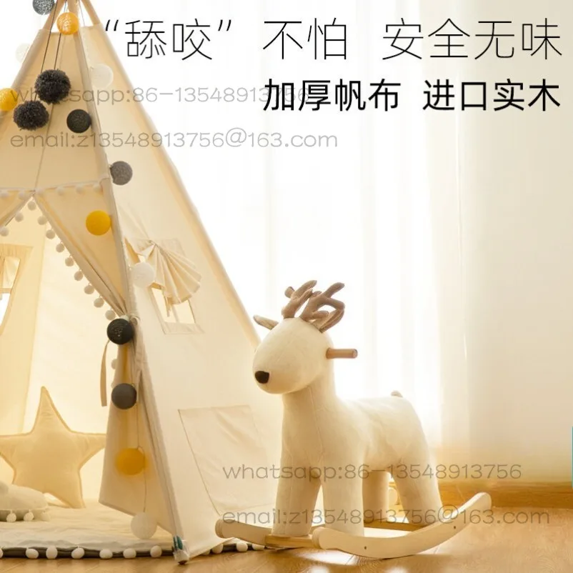 Trojan Horse Nordic Ins Wind Deer Rocking Horse Children Rocking Chair Baby Solid Wood Toy Elk Christmas Gift