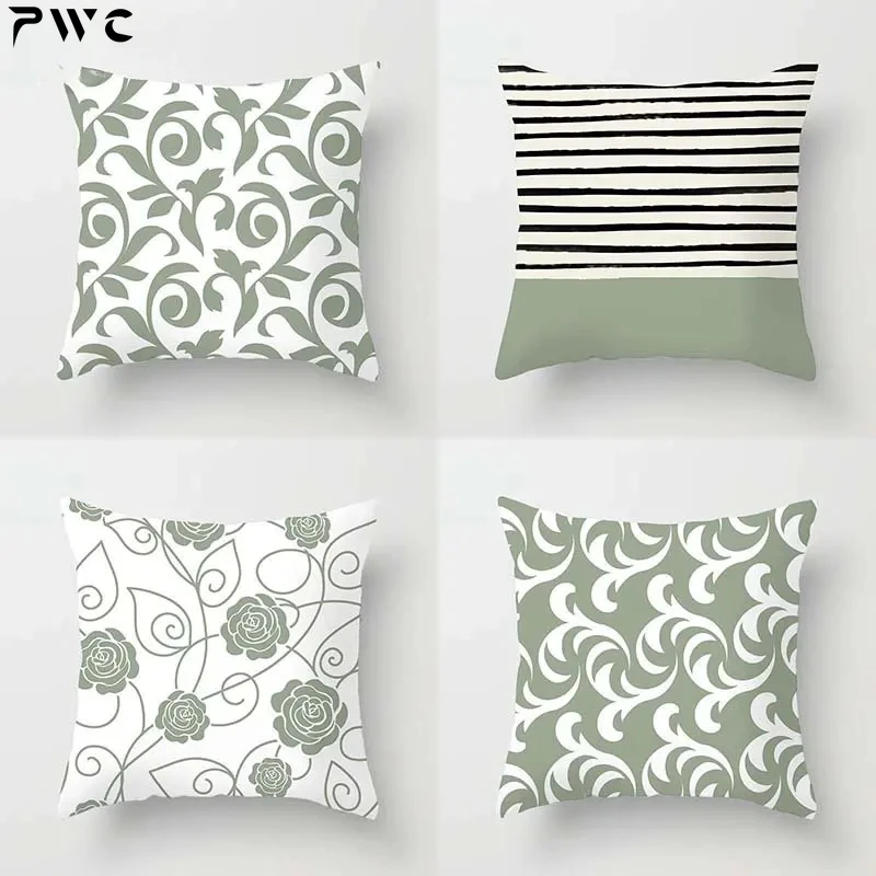 

Polyester Fine Fresh green pillowcase art Pattern Cushion Cover Geometric Pillowcase Living Room Sofa Bedroom Home decor