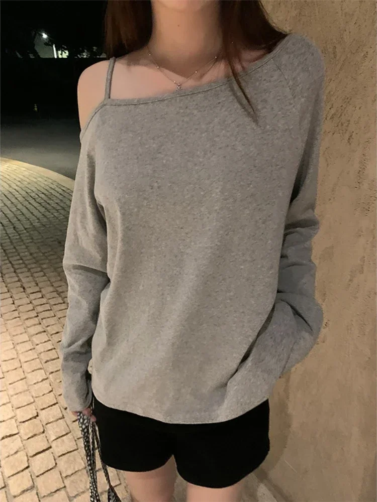 

HOUZHOU Korean Style Fashion Casual T Shirts Women Solid Color Vintage Elegant Streetwear Long Sleeve Loose Sweatshirt 2024 Chic