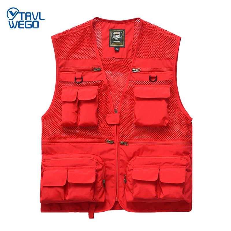 

TRVLWEGO Men's Outdoor Fishing Mesh Breathable Vest Multi Pocket Hunting Hiking Photography Waistcoat Sleeveless Jacket