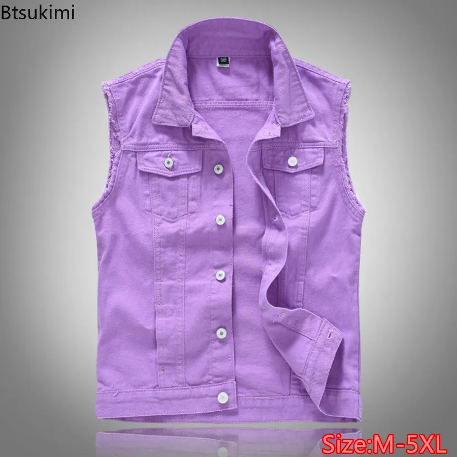 

Fashion New Men's Denim Vests Sleeveless Casual Button-up Lapel Jackets Trend Slim Cowboy Vest Coats Men Street Jean Waistcoats