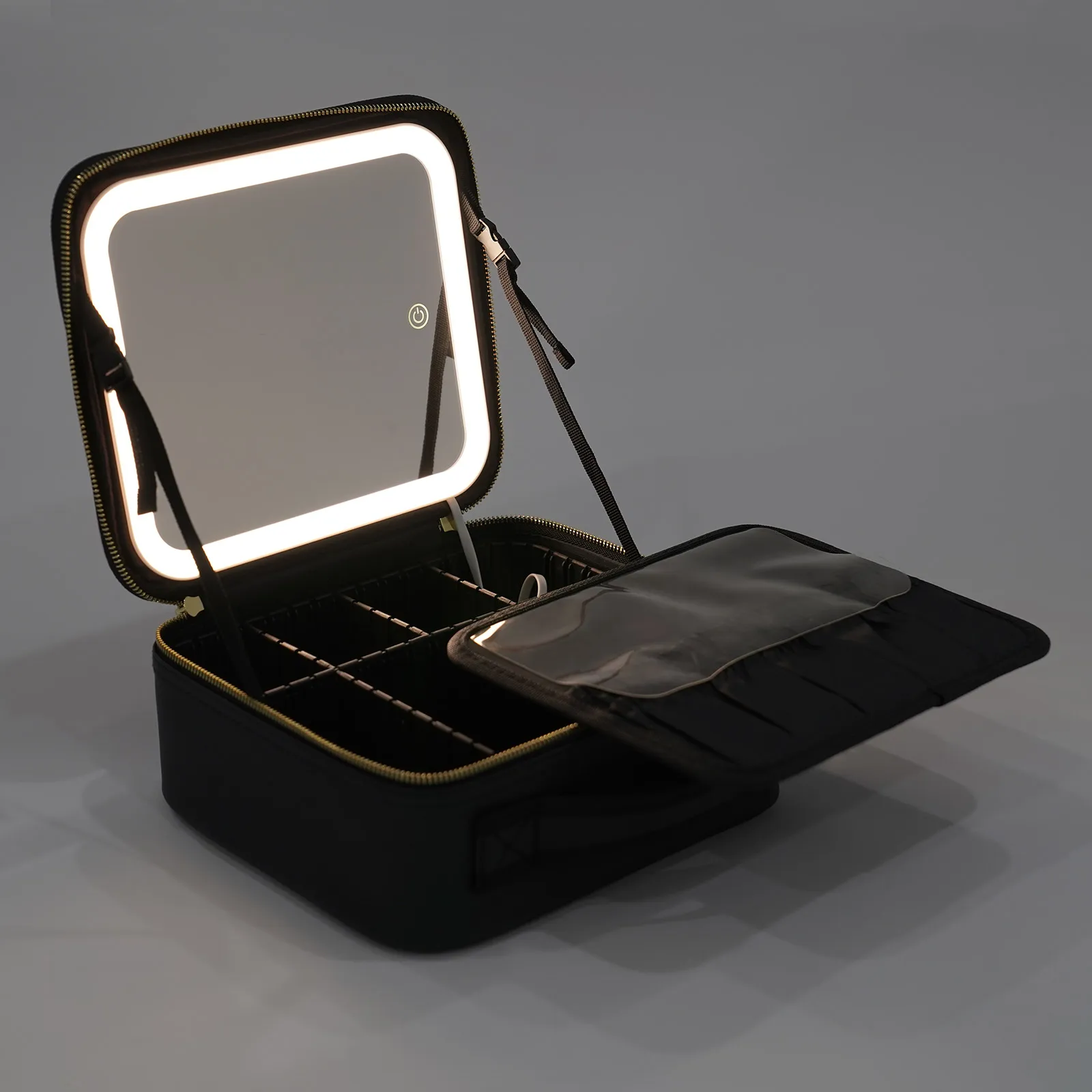 

Travel Makeup Bag with Led Mirror, Organiser Case with Adjustable Compartment